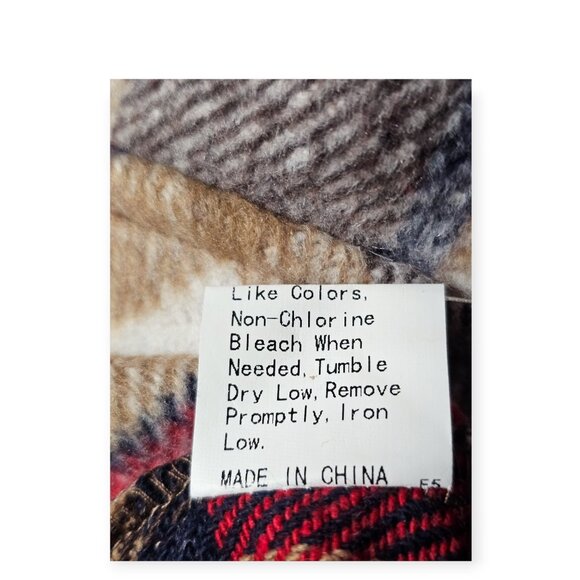 Oversized Red & Beige Plaid Flannel Button-Down Shirt Size S Dual Chest Pockets - Picture 9 of 9